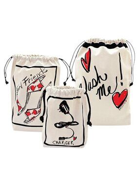 Brighton Pack Your Bags Travel Kit Set of 3 Cotton Canvas Drawstring Bags
